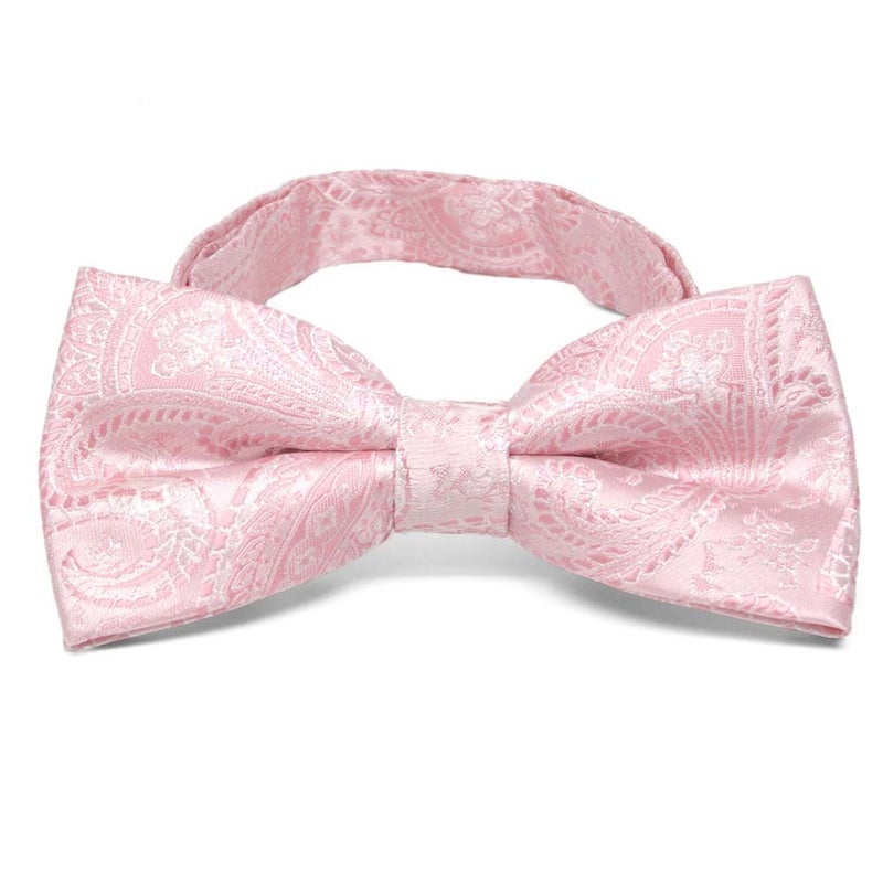 tiemart Pre-Tied Adjustable Band Collar Bow Tie (Pale Pink Clara Paisley) - Image 1